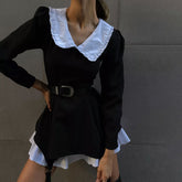 High End French Long Sleeve Doll Collar Dress Niche Faux Two Piece Dress